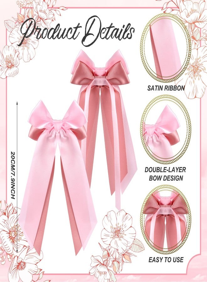 FineCheer 12 Pcs Pink Valentines Candlestick Bows Decor Double-layer Satin Ribbon Bow for Candle 7.9'' Pre-tied Bowknot with Ties for Wedding Coquette Bridal Shower Pink Party Decor Table Centerpieces - Image 3